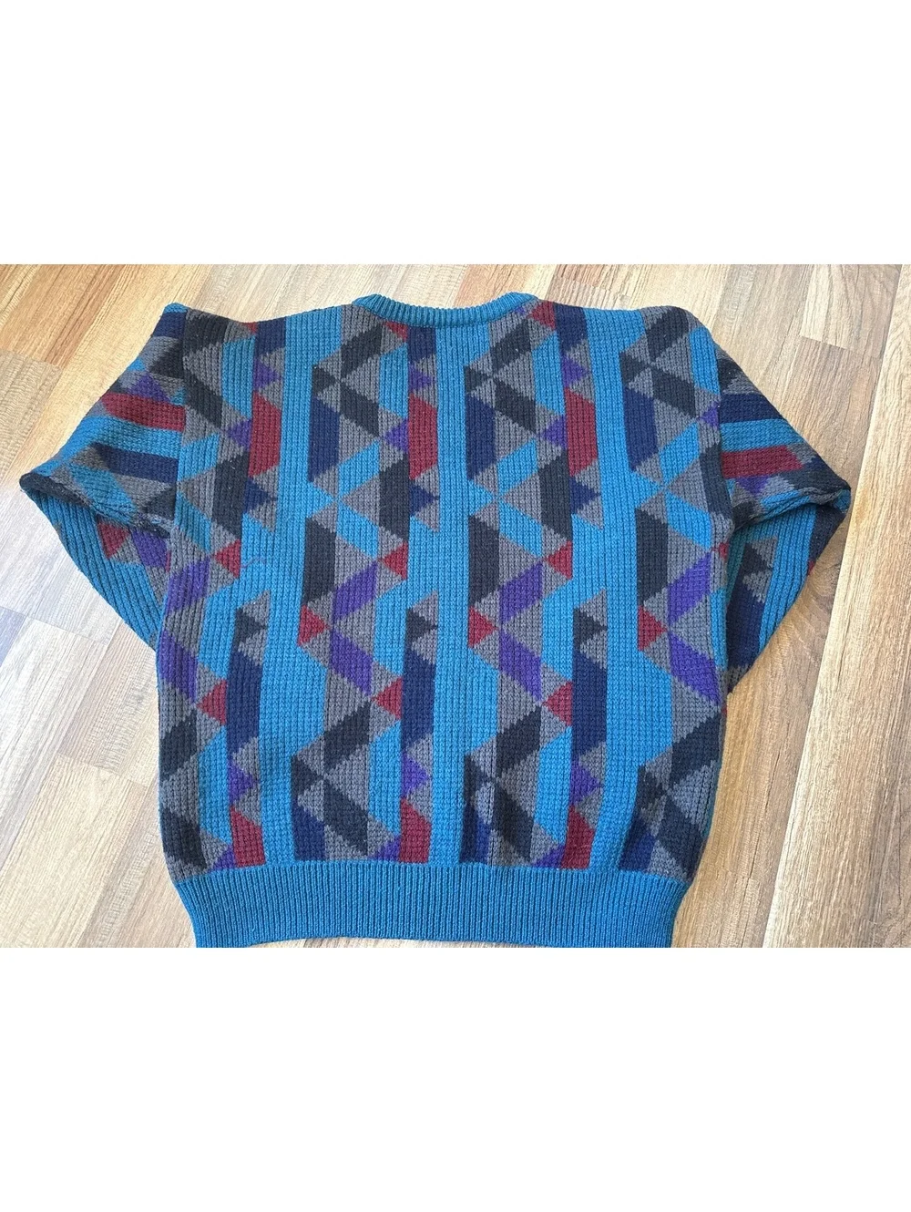 Mercuries Geometric Knit Sweater Men's Large Blue Abstract Vintage 90s Pullover